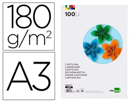 Liderpapel Cartulina A3 180g/m2 10 Colores Surtidos Paquete 100 Hojas