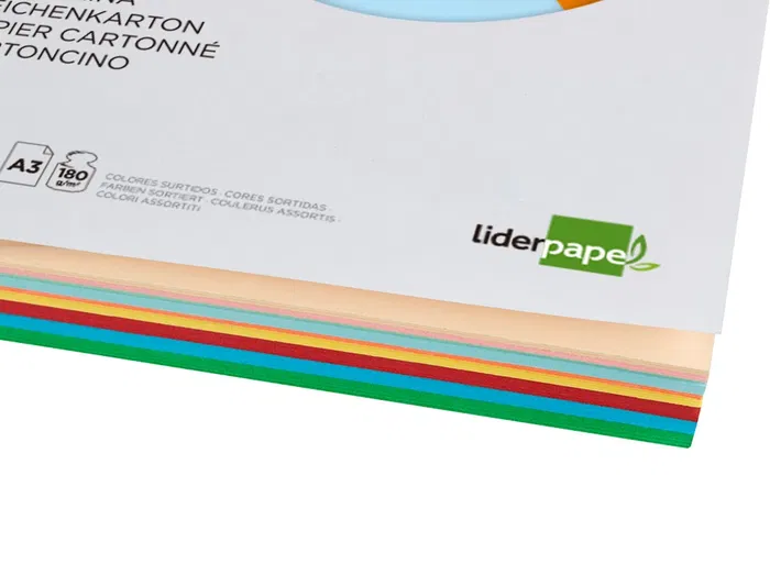 Liderpapel Cartulina A3 180g/m2 10 Colores Surtidos Paquete 100 Hojas