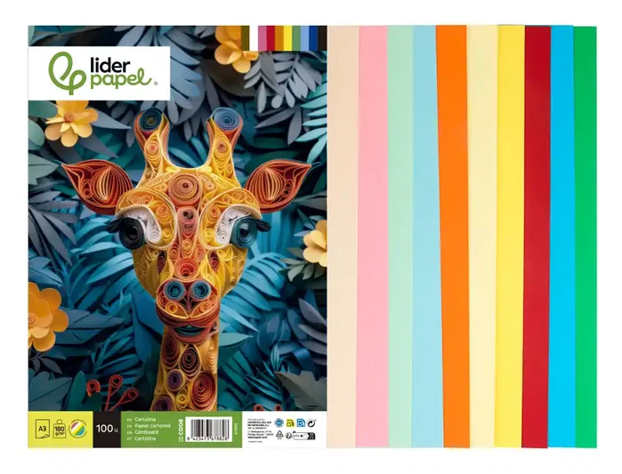 Liderpapel Cartulina A3 180g/m2 10 Colores Surtidos Paquete 100 Hojas