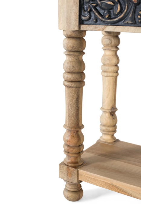 GINER Y COLOMER Consola de Madera de Mango con Acabado Natural y Gris Patinado, 174x47 cm