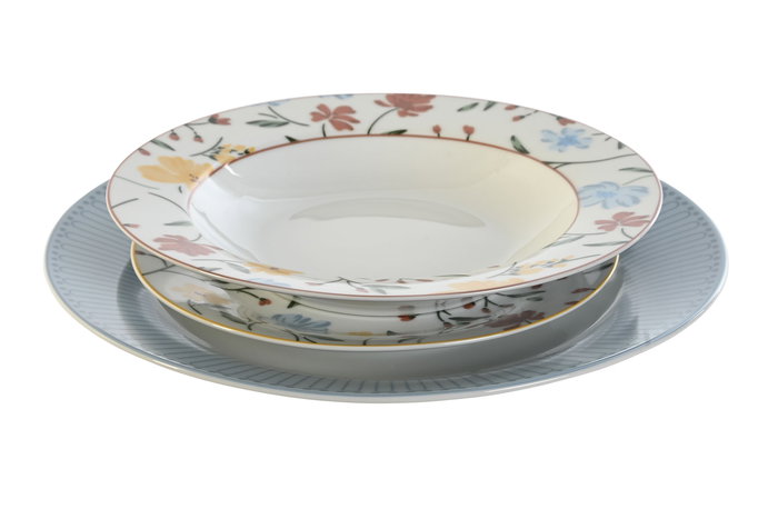 DKD Home Decor Vajilla Azul Blanco Porcelana 18 Piezas Shabby