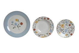 DKD Home Decor Set de Vajilla de 18 Piezas de Porcelana Floral Azul y Blanco