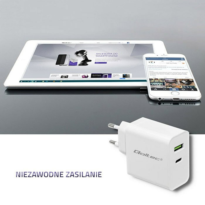 Qoltec Cargador de 45W USB Type-C PD y USB Blanco Qoltec Cargador de 45W USB Type-C PD y USB Blanco