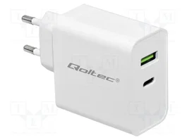 Qoltec Cargador de 45W USB Type-C PD y USB Blanco
