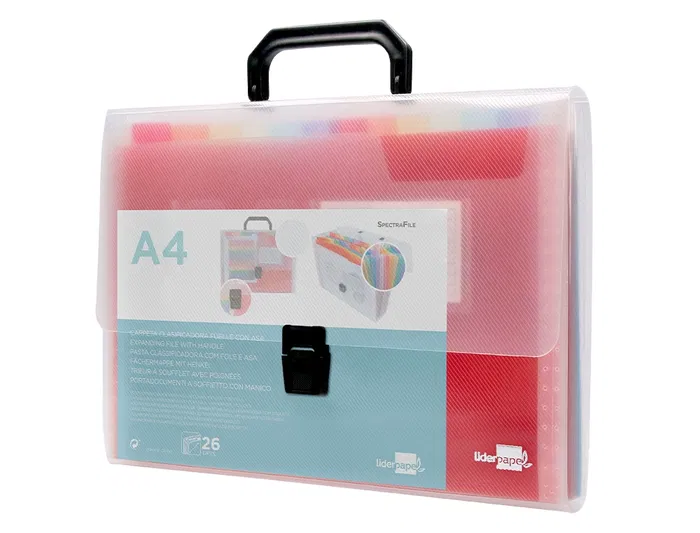 Liderpapel Carpeta Clasificador Fuelle 45144 Polipropileno A4 Transparente con Asa Spectrafile 26 Departamentos
