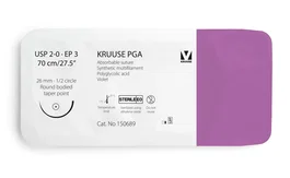 kruuse Sutura PGA 2/0 70cm con aguja de 26mm punta cónica