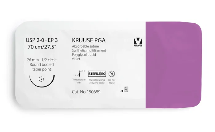 kruuse Sutura PGA 2/0 70cm con aguja de 26mm punta cónica kruuse Sutura PGA 2/0 70cm con aguja de 26mm punta cónica