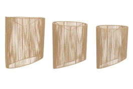DKD Home Decor Set de 3 Pantallas de Fibra Trenzada y Metal Marrón 50x50x65 cm