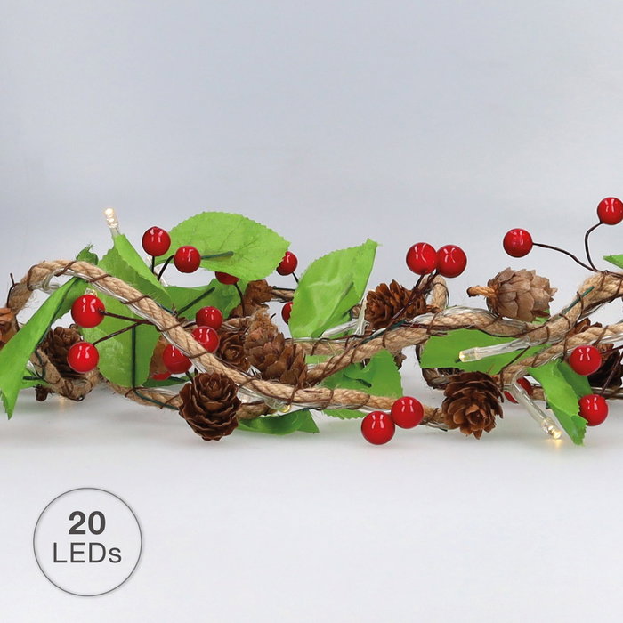 GSC Evolution Guirnalda LED de hojas, piñas y bayas rojas 2M Luz cálida GSC Evolution Guirnalda LED de hojas, piñas y bayas rojas 2M Luz cálida