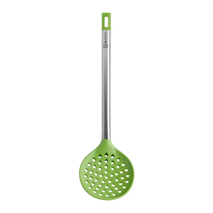 BRA A197003 Espumadera de Cocina con Mango Acero Inoxidable 18/10 y Cabeza de Nylon/Silicona Verde - Colección Prior