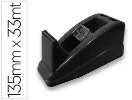 Q-connect Portarrollos de Sobremesa para Cinta de 33 m, Plástico Negro, Base Antideslizante, Incluye Soporte para 2 Bolígrafos, Dimensiones 135x58x60 mm