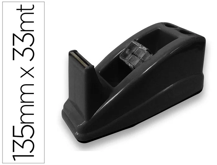 Q-connect Portarrollos de Sobremesa para Cinta de 33 m, Plástico Negro, Base Antideslizante, Incluye Soporte para 2 Bolígrafos, Dimensiones 135x58x60 mm Q-connect Portarrollos de Sobremesa para Cinta de 33 m, Plástico Negro, Base Antideslizante, Incluye Soporte para 2 Bolígrafos, Dimensiones 135x58x60 mm