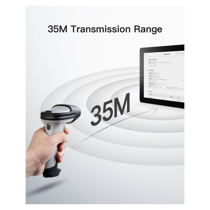 Inateck BCST-70-AI_gray Lector de códigos de barras 1D Láser Inalámbrico Bluetooth USB Gris