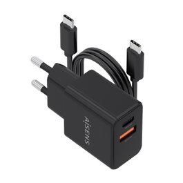 Aisens Cargador GaN 20W con Cable USB-C 1m Negro