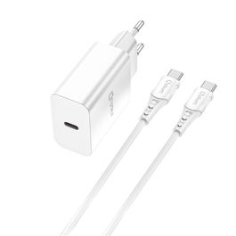 Qcharx Chronos Kit Cargador Rápido 20W con Cable Tipo C a Tipo C - Chip Inteligente, Carcasa Ignífuga (Modelo 3A)
