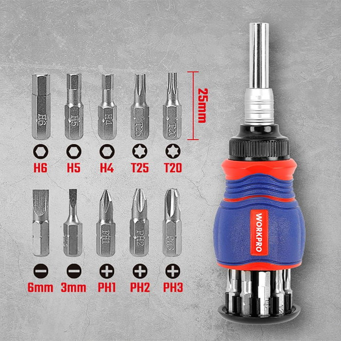 Workpro Destornillador de carraca juego 11 piezas magnético cromo vanadio con extensión