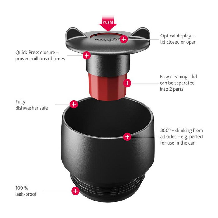 Emsa 515618 Travel Mug Standard-Design Grande en Negro, Rojo y Acero inoxidable Emsa 515618 Travel Mug Standard-Design Grande en Negro, Rojo y Acero inoxidable