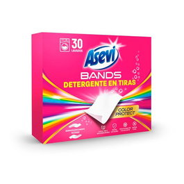 Asevi Detergente en Tiras Bands Color Protect, 30 Dosis - Tiras Solubles, Aroma Floral, Protección de Colores, Libre de Microplásticos, Biodegradable