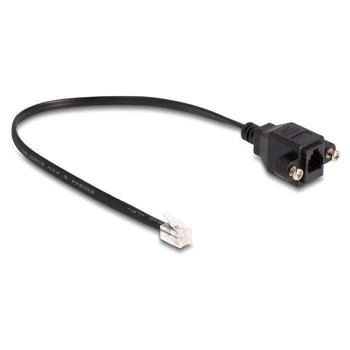 DeLOCK Cable Adaptador RJ12 Macho a RJ12 Hembra 30 cm 0.3 m Plano Negro AWG 26 PVC para Instalación