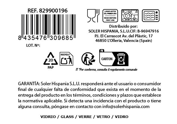 Sisi Bombonera/Azucarera 12 cm Vidrio (18 Unidades)