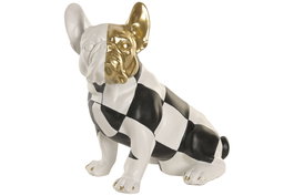 DKD Home Decor Figura de Perro Bulldog en Vinilo Blanco, Negro y Dorado, 24x16x26,5 cm