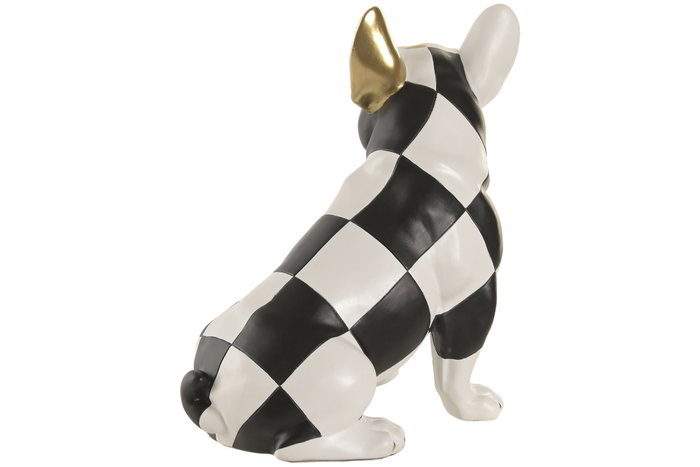 DKD Home Decor Figura de Perro Bulldog en Vinilo Blanco, Negro y Dorado, 24x16x26,5 cm