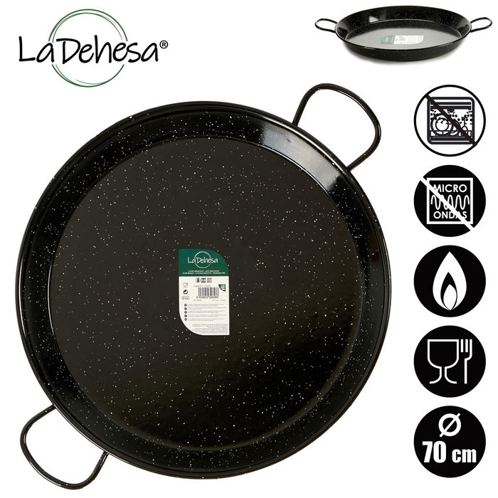 La Dehesa Paellera Esmaltada Acero Negro 70 cm 30 Raciones Apta Gas Horno Leña (Set de 2)