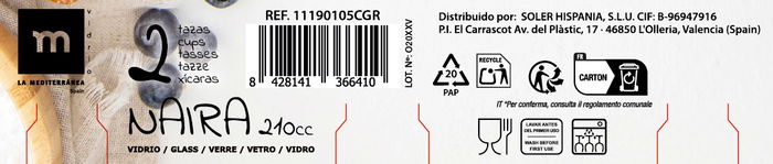 La Mediterranea Set 2 Tazas Cafe C/Leche "Naira" 21 cl (36 Cajas)