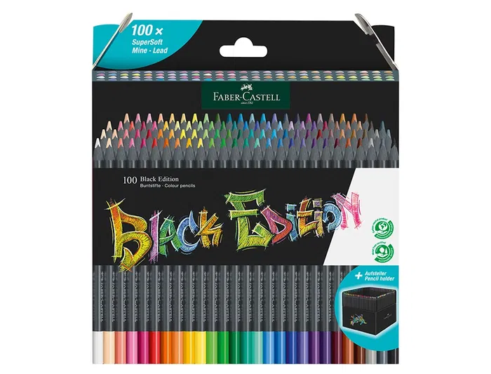 Faber Castell Lápices de Colores Black Edition C-Surtidos Estuche Cartón Con Soporte 100 Ud Mina Superblanda Trazos Vibrantes Faber Castell Lápices de Colores Black Edition C-Surtidos Estuche Cartón Con Soporte 100 Ud Mina Superblanda Trazos Vibrantes