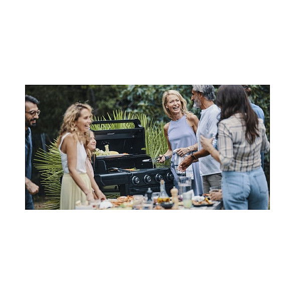 Campingaz 4 Series Onyx S 37386 Parrilla de Gas, 4 Zonas con Encendido Electrónico, Termómetro y Carro, Superficie 720 x 460 mm, Color Negro