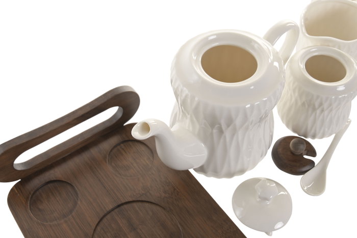 DKD Home Decor Tazas de Café Porcelana Bambú Blanco Marrón Oscuro 20 x 19 x 28 cm Set de 6