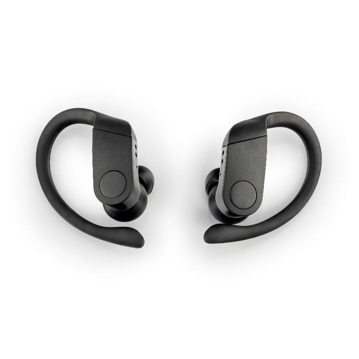 Daewoo Auriculares Inalámbricos Deportivos TWS Sport con Gancho, Bluetooth 5.0, Indicador LED de Batería, 30mAh/300mAh, Carga Tipo C, Color Negro