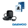 Daewoo Auriculares Inalámbricos Deportivos TWS Sport con Gancho, Bluetooth 5.0, Indicador LED de Batería, 30mAh/300mAh, Carga Tipo C, Color Negro