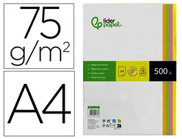 Liderpapel Papel Color DIN A4 75 gr Neón Surtido Paquete 500 Hojas