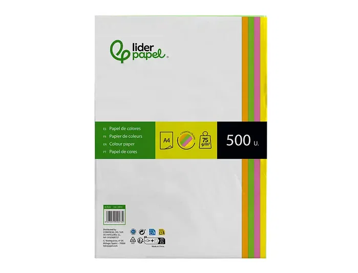 Liderpapel Papel Color Neón DIN A4 75g 500 Hojas Surtidas