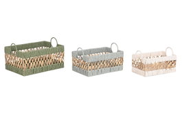 DKD Home Decor Set de 3 Cestas de Fibra Verde 43x30x26 cm