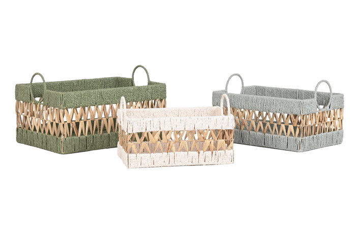 DKD Home Decor Set de 3 Cestas de Fibra Verde 43x30x26 cm DKD Home Decor Set de 3 Cestas de Fibra Verde 43x30x26 cm