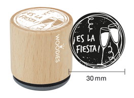 Woodies Sello de madera y caucho Es la fiesta 33x30mm