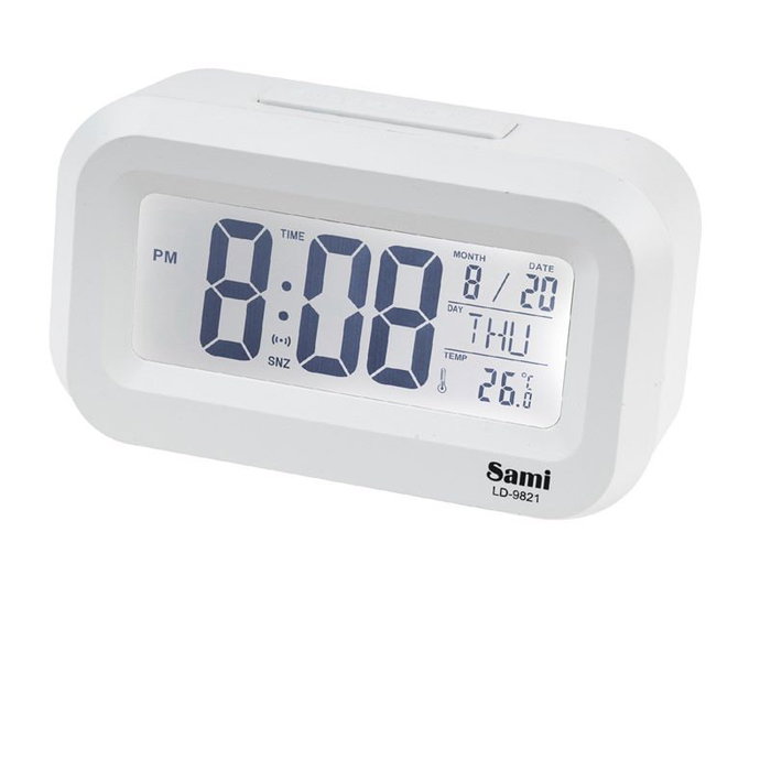 SAMI Despertador mini LCD con luz LED, termómetro y 9 melodías - Plata oscuro