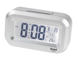 SAMI Despertador mini LCD con luz LED, termómetro y 9 melodías - Plata oscuro
