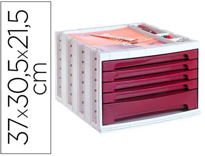 Archivo 2000 Fichero Cajones Sobremesa 305x370x215 mm Bandeja Organizadora Superior 5 Cajones Burdeos Opaco Archivo 2000 Fichero Cajones Sobremesa 305x370x215 mm Bandeja Organizadora Superior 5 Cajones Burdeos Opaco
