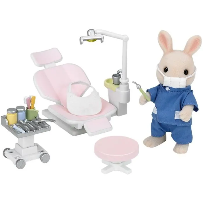 Sylvanian Families Dentista y Accesorios Set con Figuras de Conejo Papá y Mobiliario Dental