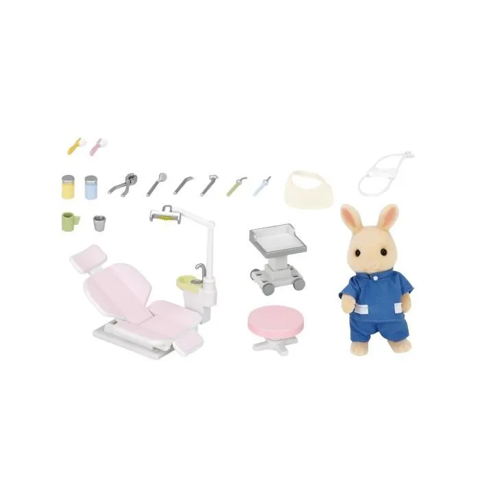 Sylvanian Families Dentista y Accesorios Set con Figuras de Conejo Papá y Mobiliario Dental