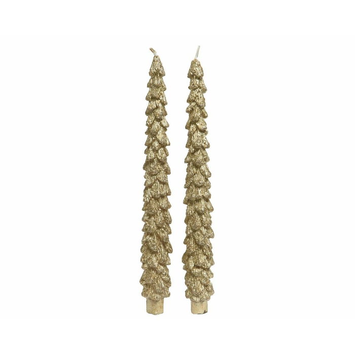 Decoris Pack de 2 velas en forma de pino, doradas con brillantina Decoris Pack de 2 velas en forma de pino, doradas con brillantina