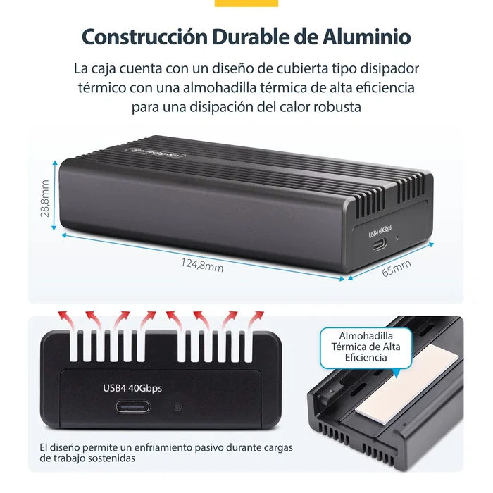 Startech Carcasa USB4 NVMe M.2 40Gbps para SSD USB Tipo C
