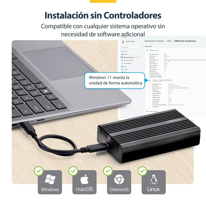 Startech Carcasa USB4 NVMe M.2 40Gbps para SSD USB Tipo C