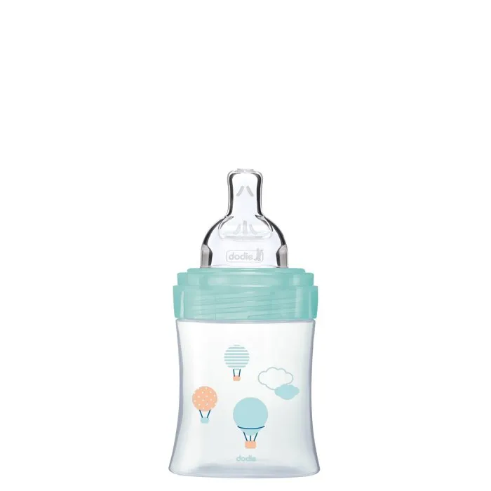 Dodie Sensation+ Biberón Anticólicos 150 ml con Tetina Plana para 0-6 Meses, Flujo 1, Verde