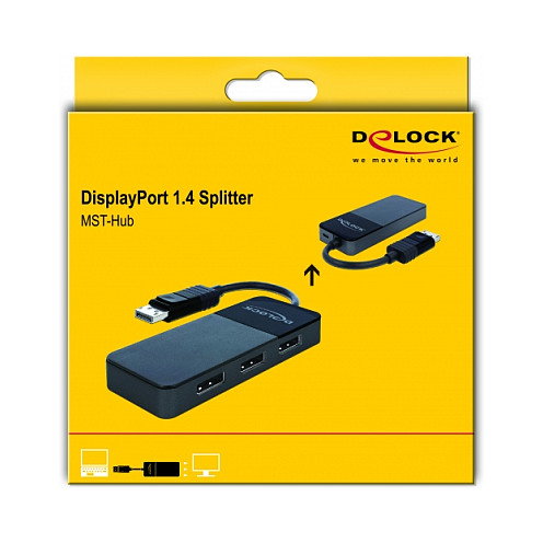 DeLOCK 87737 Splitter DisplayPort 1.4 Activo 1 Entrada a 3 Salidas 8K 7680 x 4320 Pixeles a 30 Hz con Alimentacion USB