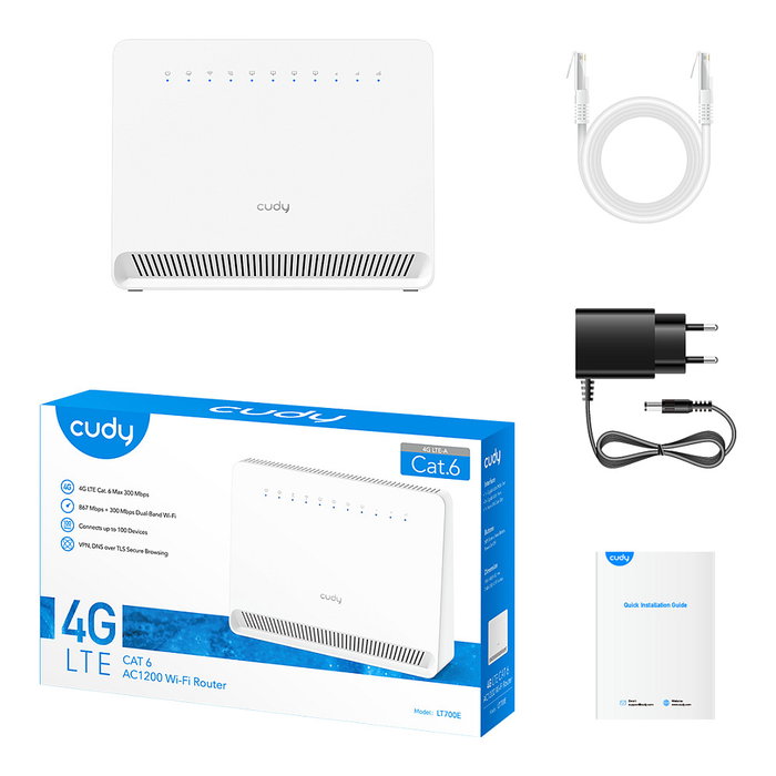 Cudy LT700E 1.0 AC1200 Wi-Fi 4G LTE-Cat6 Gigabit Router Blanco Cudy LT700E 1.0 AC1200 Wi-Fi 4G LTE-Cat6 Gigabit Router Blanco