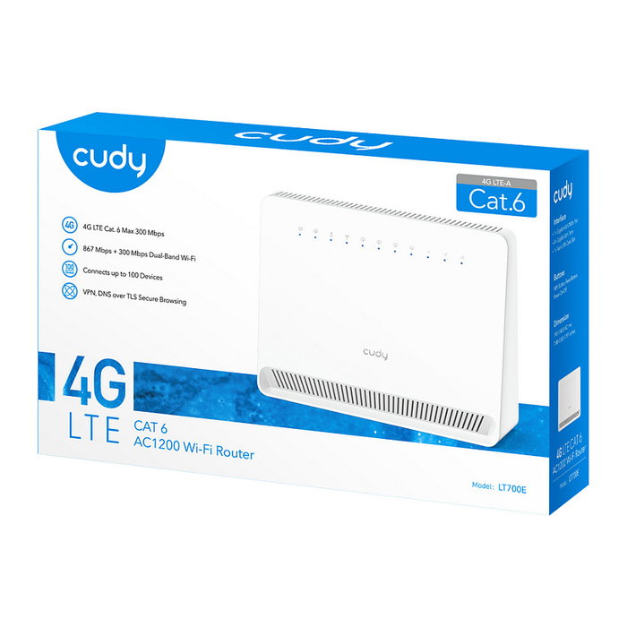 Cudy LT700E 1.0 AC1200 Wi-Fi 4G LTE-Cat6 Gigabit Router Blanco Cudy LT700E 1.0 AC1200 Wi-Fi 4G LTE-Cat6 Gigabit Router Blanco